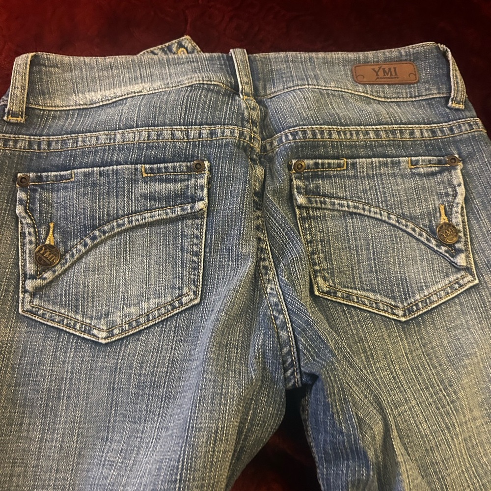 YMI Women's Light Blue Flared Denim Jeans with Back Pocket Detail